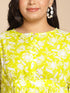Plus Size Lime Cotton Floral Gathered Dress